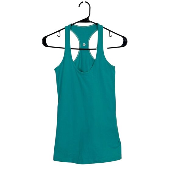 Lululemon Cool Racerback Tank Top Size 6 Teal Fitted Yoga Gym - Picture 2 of 3